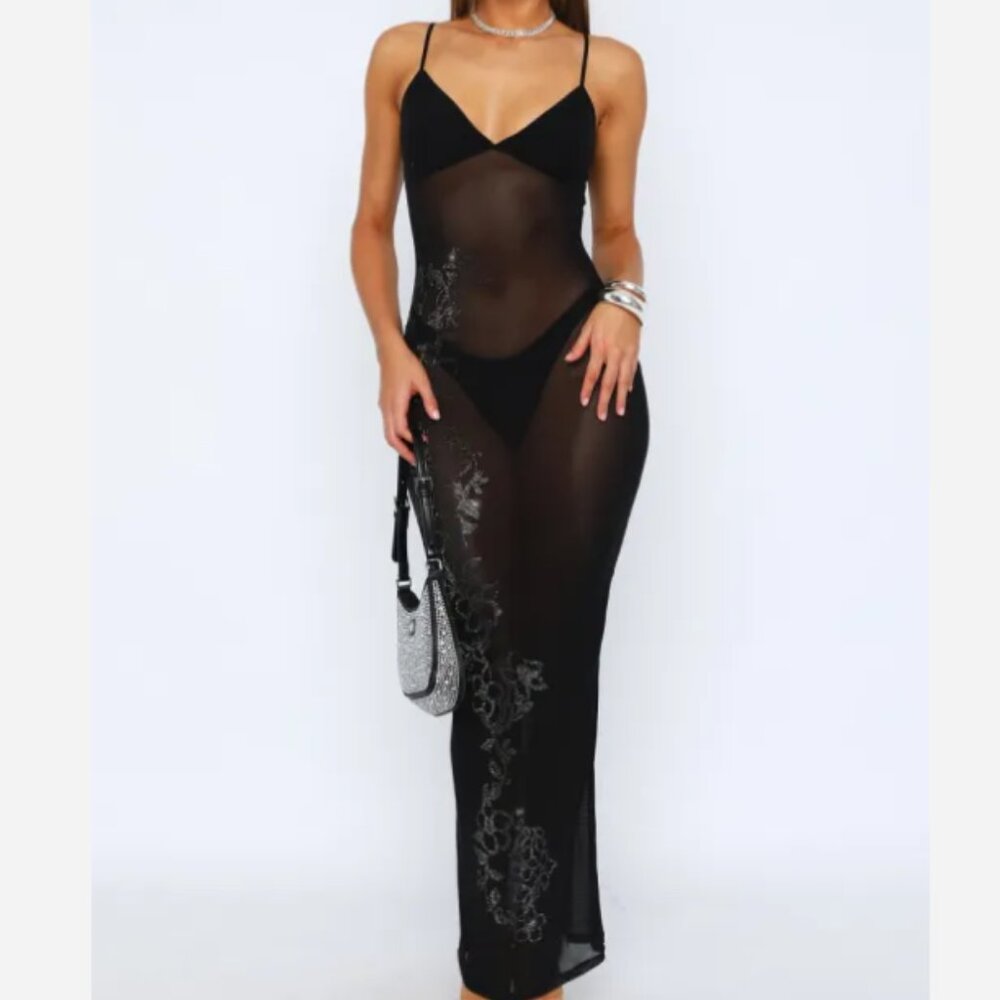 White Fox Diamonds Dancing Maxi Dress Black